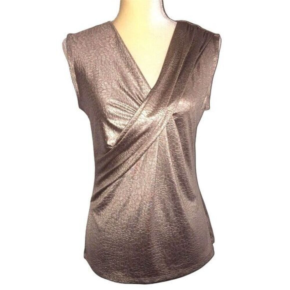 ny collection Women's Sleeveless Top Size S Brown Gold Shiny‎ - Picture 2 of 12